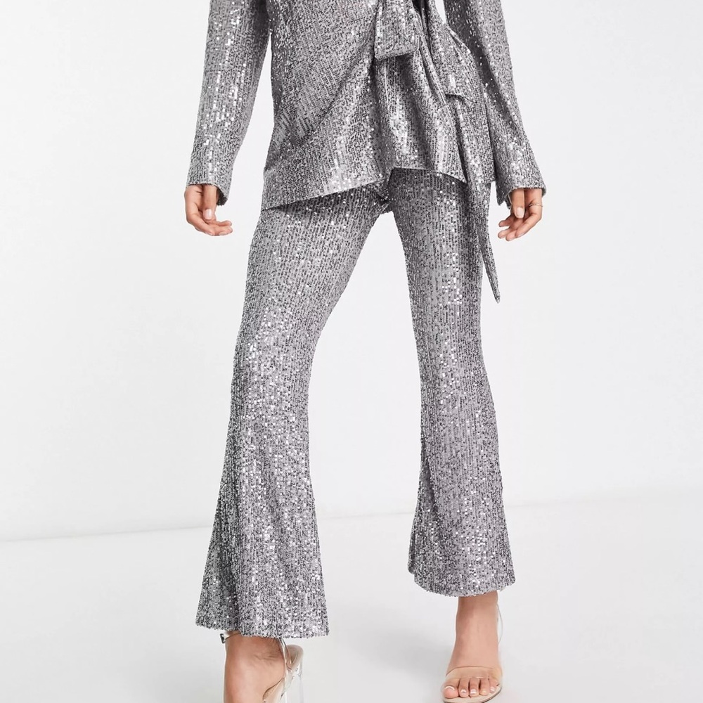 Petite Jersey Sequin Flare Pants